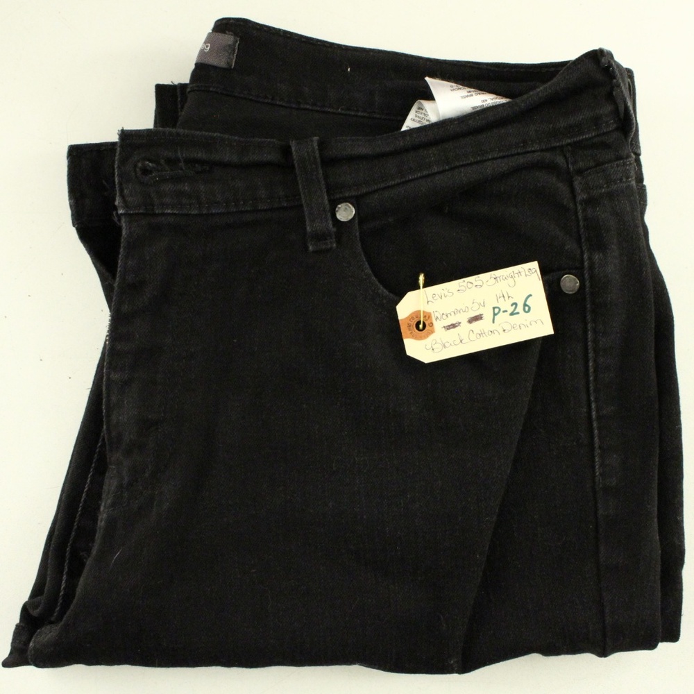 505 Straight Leg Black Denim Jeans 14L W32 L34